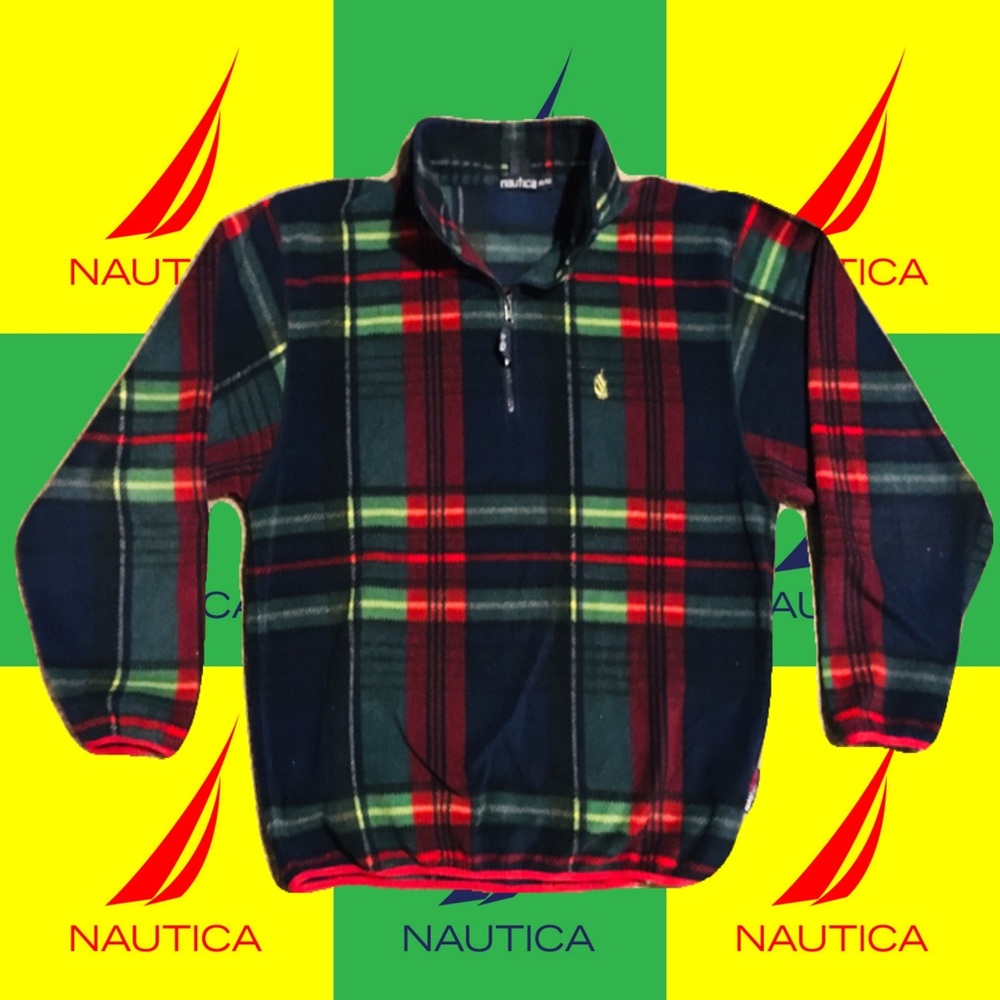 NAUTICA Men’s XL Tartan Plaid Fleece Crewneck Warm